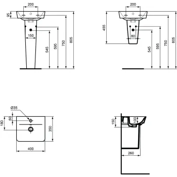 Vannas istabas izlietne Ideal Standard Connect Air, uz virsmas 40x35x16 cm, ar atveri, melna, E0307V3