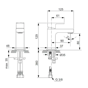 Vannas istabas izlietnes maisītājs Ideal Standard Edge, Slim Piccolo, hroms, A7266AA
