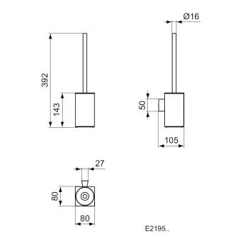 Tualetes birste Ideal Standard IOM Square, hroms, 80 x 105 x 392 mm, E2195AA