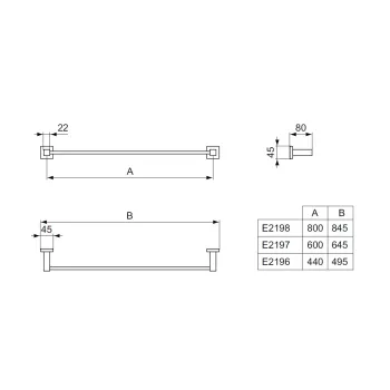 Dvieļu turētājs Ideal Standard IOM Square, hroms, 845 x 80 x 45 mm, E2198AA