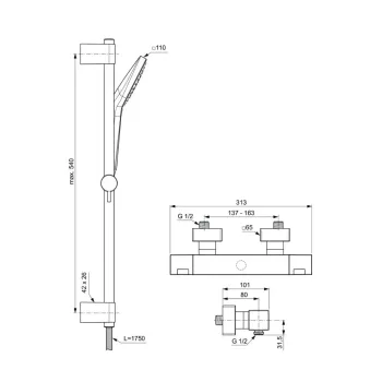 Dušas komplekts Ideal Standard Ceratherm C100, ar termostatu, 3 režīmi, hroms, A7535AA