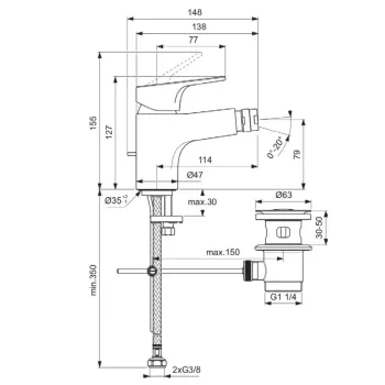Bidē maisītājs Ideal Standard Cerabase, ar vārstu, hroms, BC840AA