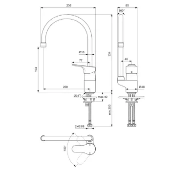 Virtuves maisītājs Ideal Standard Cerabase, hroms, 334 x 236 mm, BC844AA