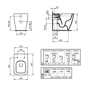 Tualetes pods Ideal Standard i.Life B, Rimless, uz grīdas, bez vāka, balts, T458101