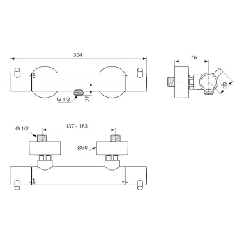 Dušas maisītājs Ideal Standard CeraTherm, ar termostatu, tērauds, A7587GN