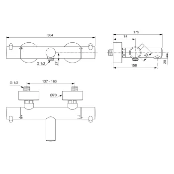 Vannas maisītājs Ideal Standard CeraTherm, ar termostatu, tērauds, A7588GN