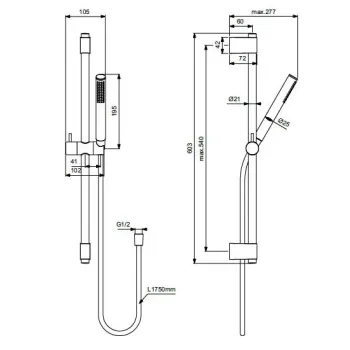 Dušas komplekts Ideal Standard Idealrain, ar 1 strūklas režīmu, Magnetic Grey, A7616A5