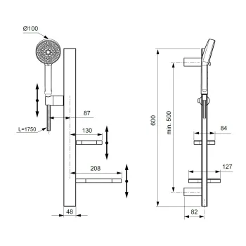 Dušas komplekts Ideal Standard ALU+, 2 režīmi, sudrabs, BD586SI