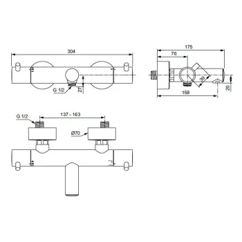 Vannas maisītājs Ideal Standard CeraTherm, ar termostatu, matēts melns, A7588XG