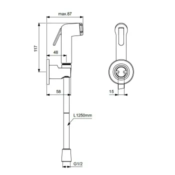 Bidē duša Ideal Standard Idealspray, ar turētāju un šļūteni, Magnetic Grey, B0595A5