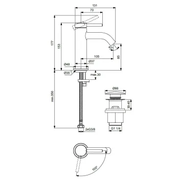 Vannas istabas izlietnes maisītājs Ideal Standard Ceraline Nuovo, ar ClickClack vārstu, 153 mm, hroms, BD759AA