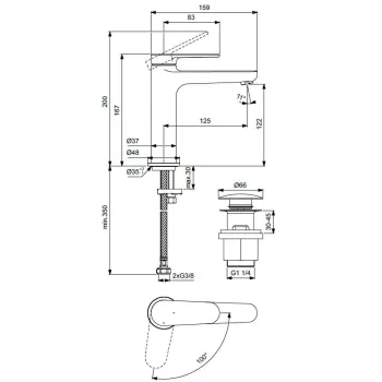 Vannas istabas izlietnes maisītājs Ideal Standard Cerafine Nuovo, ar ClickClack vārstu, 167 mm, hroms, BD772AA