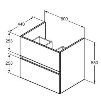 Vannas istabas skapītis Ideal Standard Eurovit+, 55x60x44 cm, (bez izlietnes) 2 atvilktnes, rieksts, R0259Y9