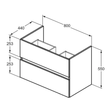 Vannas istabas skapītis Ideal Standard Eurovit+, 55x80x44 cm, 2 atvilktnes, rieksts, R0263Y9