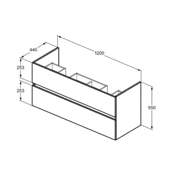 Vannas istabas skapītis Ideal Standard Eurovit+, 55x120x44 cm, 2 atvilktnes, rieksts, R0266Y9