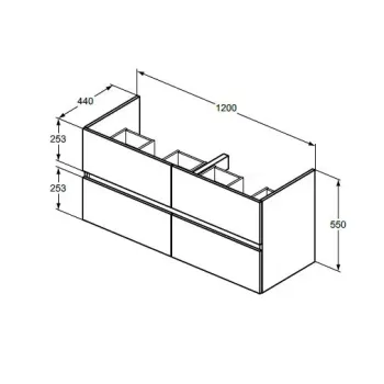 Vannas istabas skapītis Ideal Standard Eurovit+, 55x120x44 cm, 4 atvilktnes, spīdīga pelēka, R0267TI