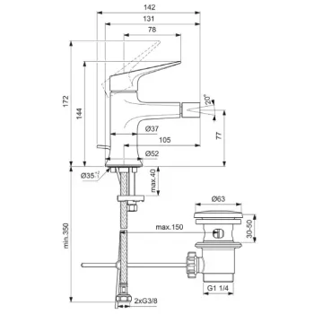 Bidē maisītājs Ideal Standard La Dolce Vita, ar vārstu, matēts zelts, BD664A2