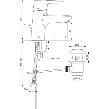 Vannas istabas izlietnes maisītājs Ideal Standard Connect Blue, ar vārstu, hroms, B9936AA