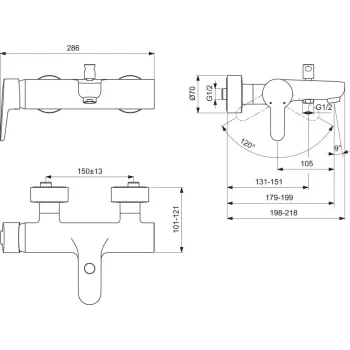 Vannas maisītājs Ideal Standard Connect Blue, ar 2 izvadiem, hroms, B9921AA