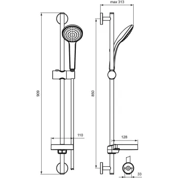 Dušas komplekts Ideal Standard Idealrain, 100 mm, ar Anti-Kalk funkciju, hroms, B9414AA