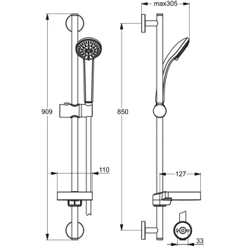Dušas komplekts Ideal Standard Idealrain, 3 režīmi, hroms, B9504AA