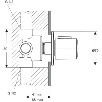 Montāžas elements Ideal Standard CeraTherm, 4/3 ceļu vārstam, 41-66 mm, A2391NU