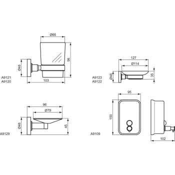 Ziepju trauks Ideal Standard IOM, ar turētāju, hroms/matēts stikls, A9120AA