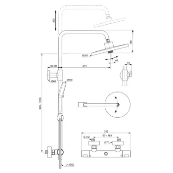 Dušas komplekts Ideal Standard Ceratherm T25+, ar termostatu, 26 cm, matēta melna, A8497XG