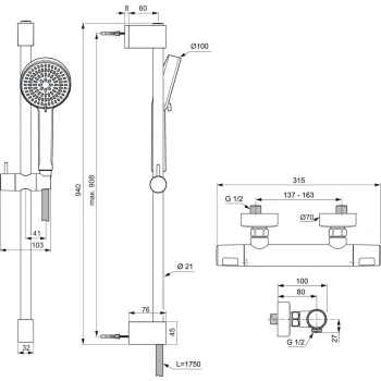 Dušas komplekts Ideal Standard Ceratherm T25, ar termostatu, hroms, A8515AA