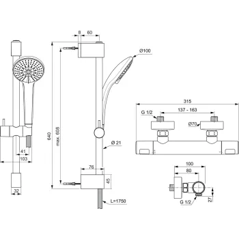 Dušas komplekts Ideal Standard Ceratherm T25, ar termostatu, hroms, A8528AA