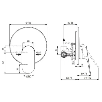 Dušas maisītājs Ideal Standard Ceralife O, iebūvējamais, hroms, BE022AA