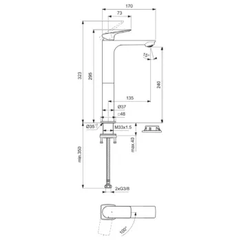 Vannas istabas izlietnes maisītājs Ideal Standard Ceralife C, BlueStart, matēta melna, BE050XG