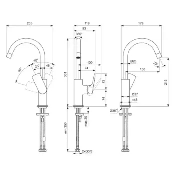 Vannas istabas izlietnes maisītājs Ideal Standard Ceralife C, ar grozāmu izteku, hroms, BE053AA