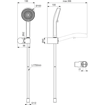 Dušas komplekts Ideal Standard Idealrain, ar 2 režīmiem, hroms, BE152AA