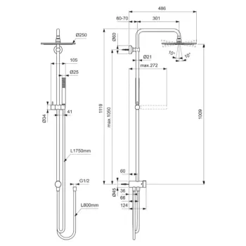 Dušas komplekts Ideal Standard Ceratwist T25, ar 1 strūklu, matēta melna, BE206XG