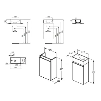 Vannas istabas skapītis Ideal Standard Eurovit+, 55x35x20 cm, ar izlietni, tumši pelēks, R0569TI