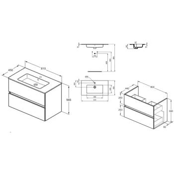 Vannas istabas skapītis Ideal Standard Eurovit+, ar izlietni 55x80x44 cm, 2 atvilktnes, dabīgs ozols, R0574Y8