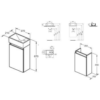 Vannas istabas skapītis Ideal Standard Eurovit+, 55x35x20 cm,ar izlietni, 1 durvis, dabīgs ozols/matēta melna, R0578Y8