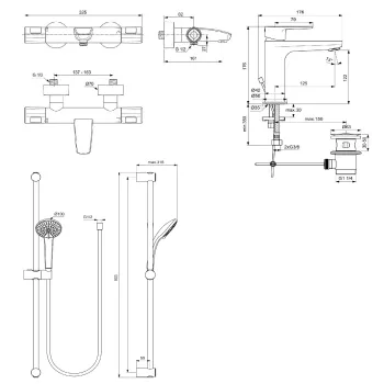 Dušas komplekts Ideal Standard CeraTherm, ar termostatu, 3 režīmi, hroms, BC985AA