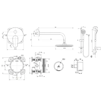 Dušas komplekts Ideal Standard Cerafine O, ar iebūvējamo maisītāju, 3 režīmi, hroms, BD190AA