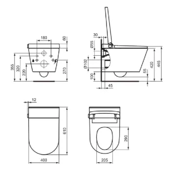 Piekaramais pods ar bide  Ideal Standard i.life E, ar elektronisks, SoftClose, balts, K875501