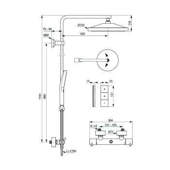 Dušas komplekts Ideal Standard Ceratherm T125+, ar termostatu, Silver Storm, A7689GN