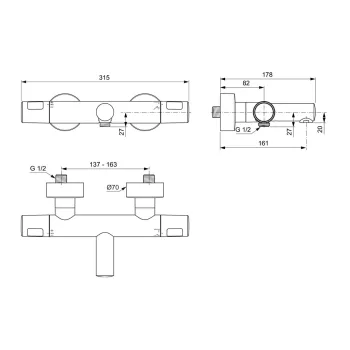 Vannas maisītājs Ideal Standard Ceratherm T25N, ar termostatu, hroms, A8475AA