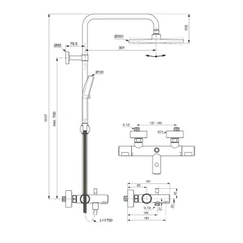 Dušas komplekts Ideal Standard Ceratherm T25N, ar vannas termostatu, hroms, A8479AA