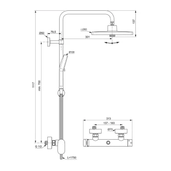 Dušas komplekts Ideal Standard CeraFlow T25+, 26x26 cm, 2 režīmi, hroms, A8533AA