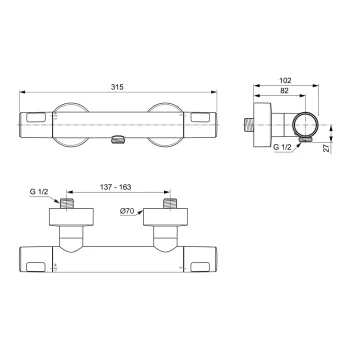 Dušas maisītājs Ideal Standard Ceratherm T25N, ar termostatu, hroms, A8600AA