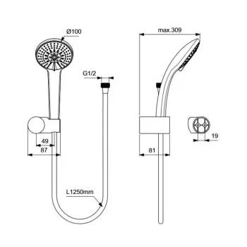 Dušas komplekts Ideal Standard Idealrain, 3 režīmi, hroms, BD986AA