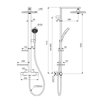 Dušas komplekts Ideal Standard Ceratherm ALU+, ar termostatu, 26x26 cm, sudrabs, BE210SI