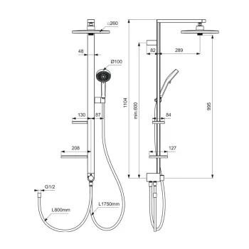 Dušas komplekts Ideal Standard CeraTwist ALU+, 26x26 cm, 2 režīmi, matēts melns, BE213XG