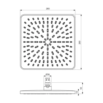 Dušas galva Ideal Standard Idealrain, 26x26 cm, hroms, BE220AA